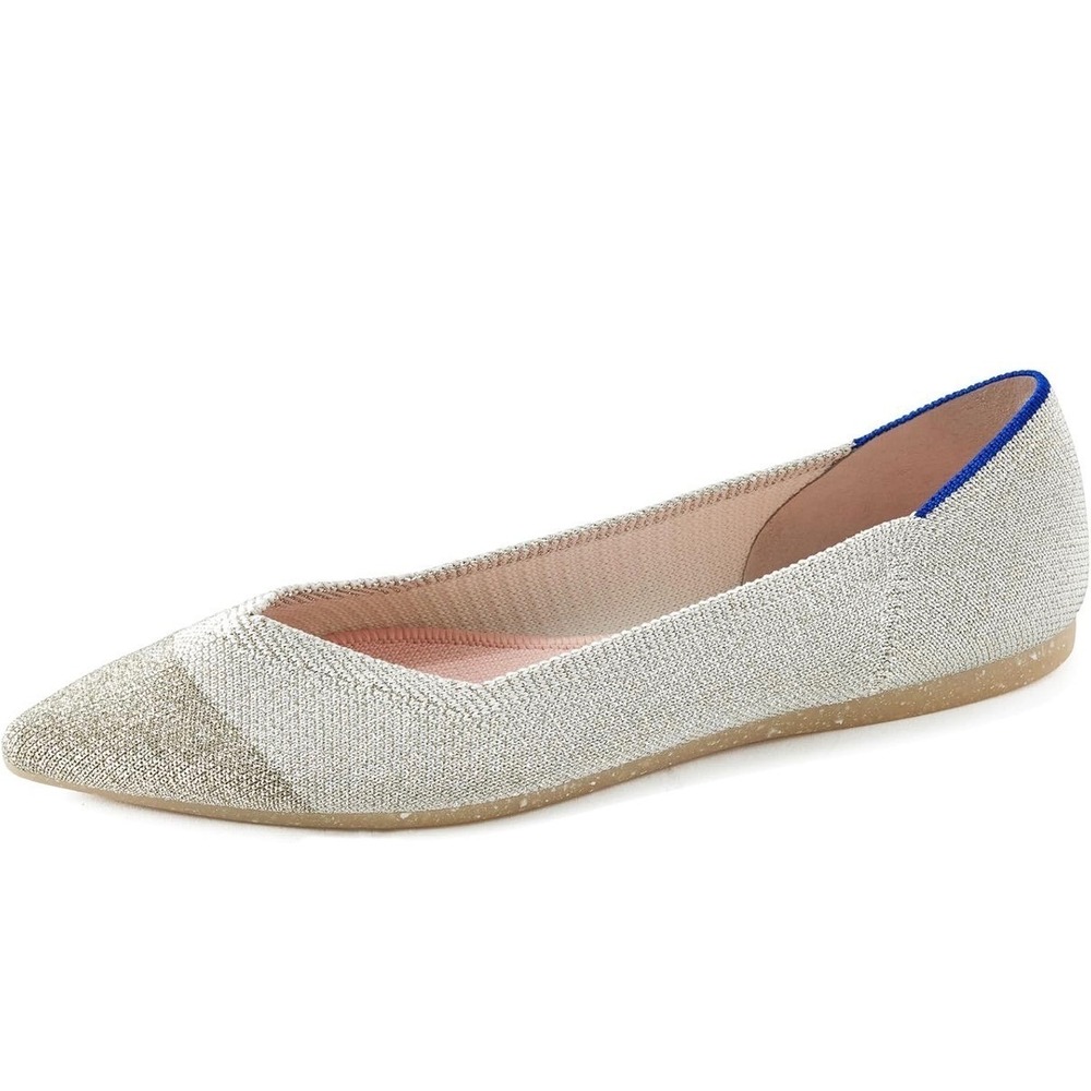 Rothys The Point Diamond Metallic Pointed Toe Flats Womens 6.5 Washable Shoes